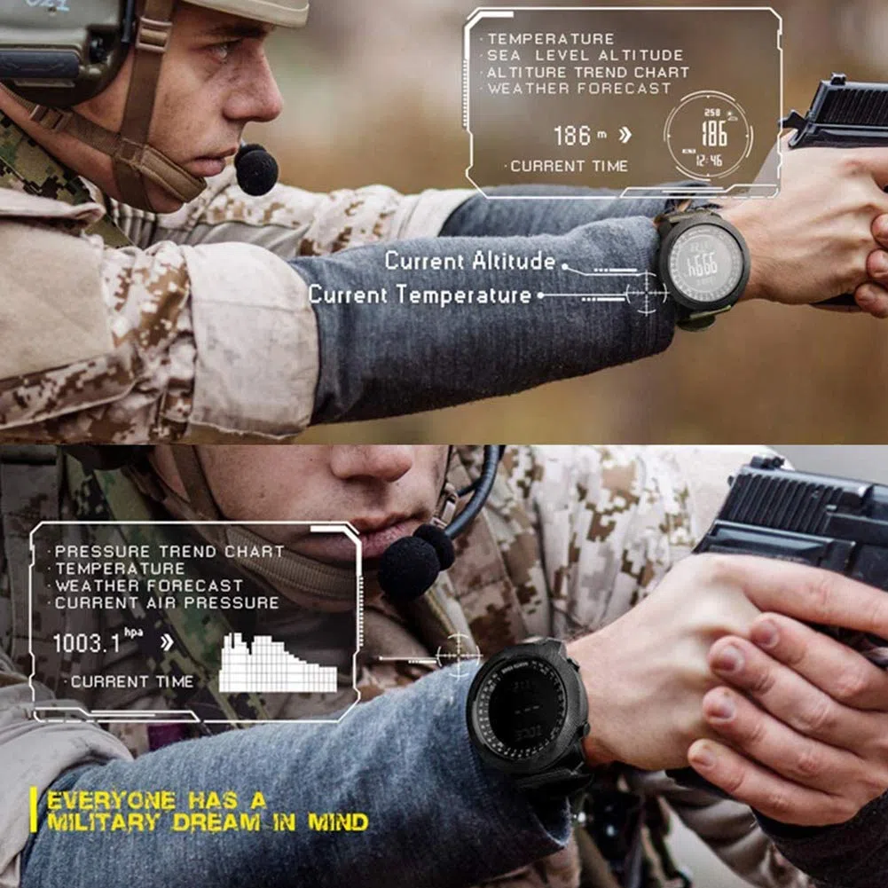 Reloj Militar para Exteriores para Hombre Pulsera Digital Multifuncional Banda de Nailon 50M altímetro barómetro brújula Reloj Resistente al Agua para montañismo natación Fitness (Black)