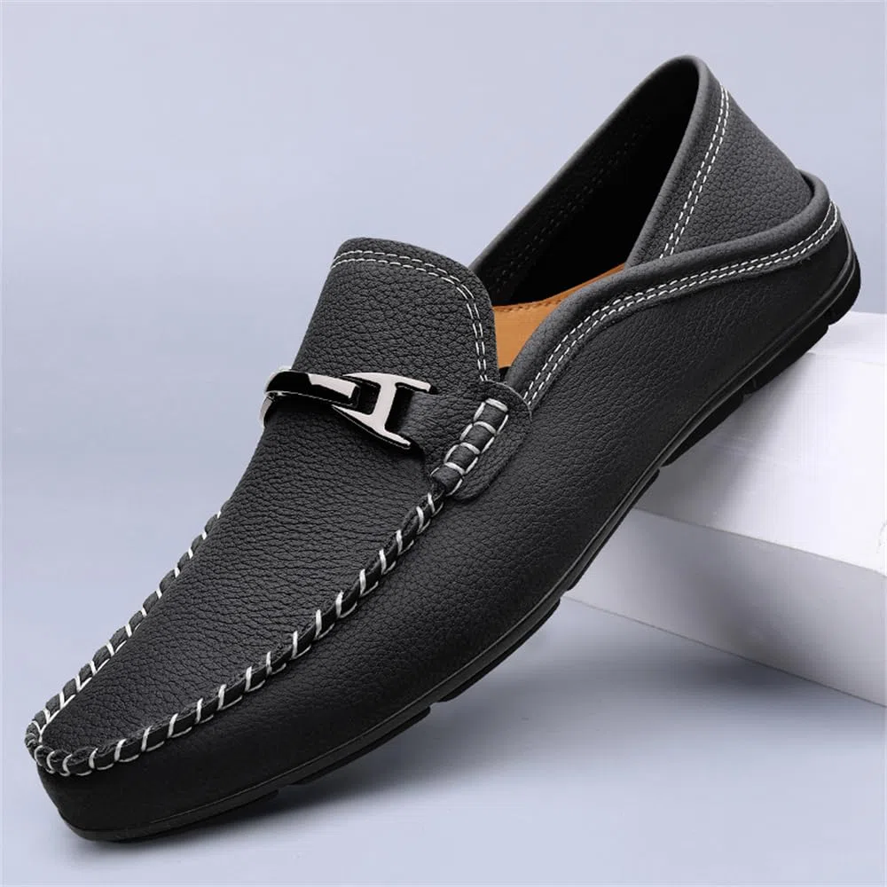 Mocasines casuales de piel auténtica para hombre, mocasines de vestir para uso diario, Black, 45 1/3 EU