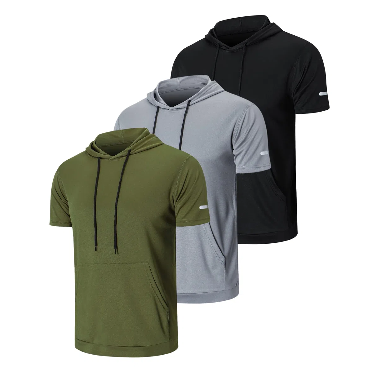 frueo Paquete de 3 Camisetas Deportivas de Malla de Manga Corta Que absorben la Humedad para Hombre, 00550 Negro Gris Verde, X-Large