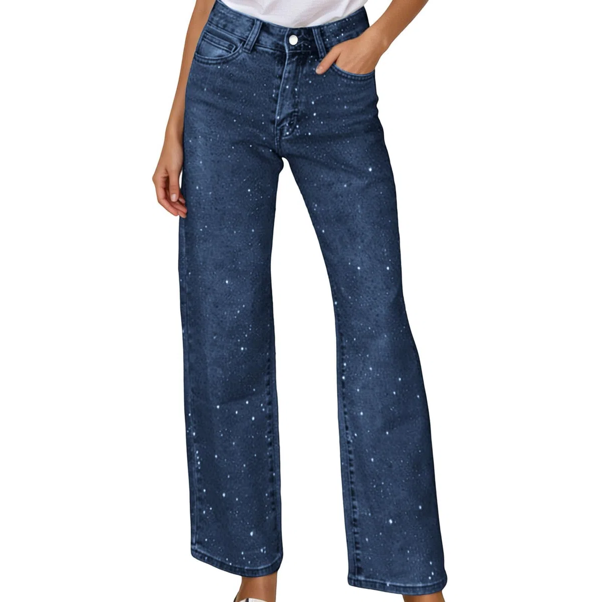 Vaqueros Rectos Mujer Pantalones Vaqueros Relajados De Pierna Ancha para Mujer Elásticos Campana Pantalones Ajustados para Cintura Alta Aspecto Desgastado Efecto De Lavado