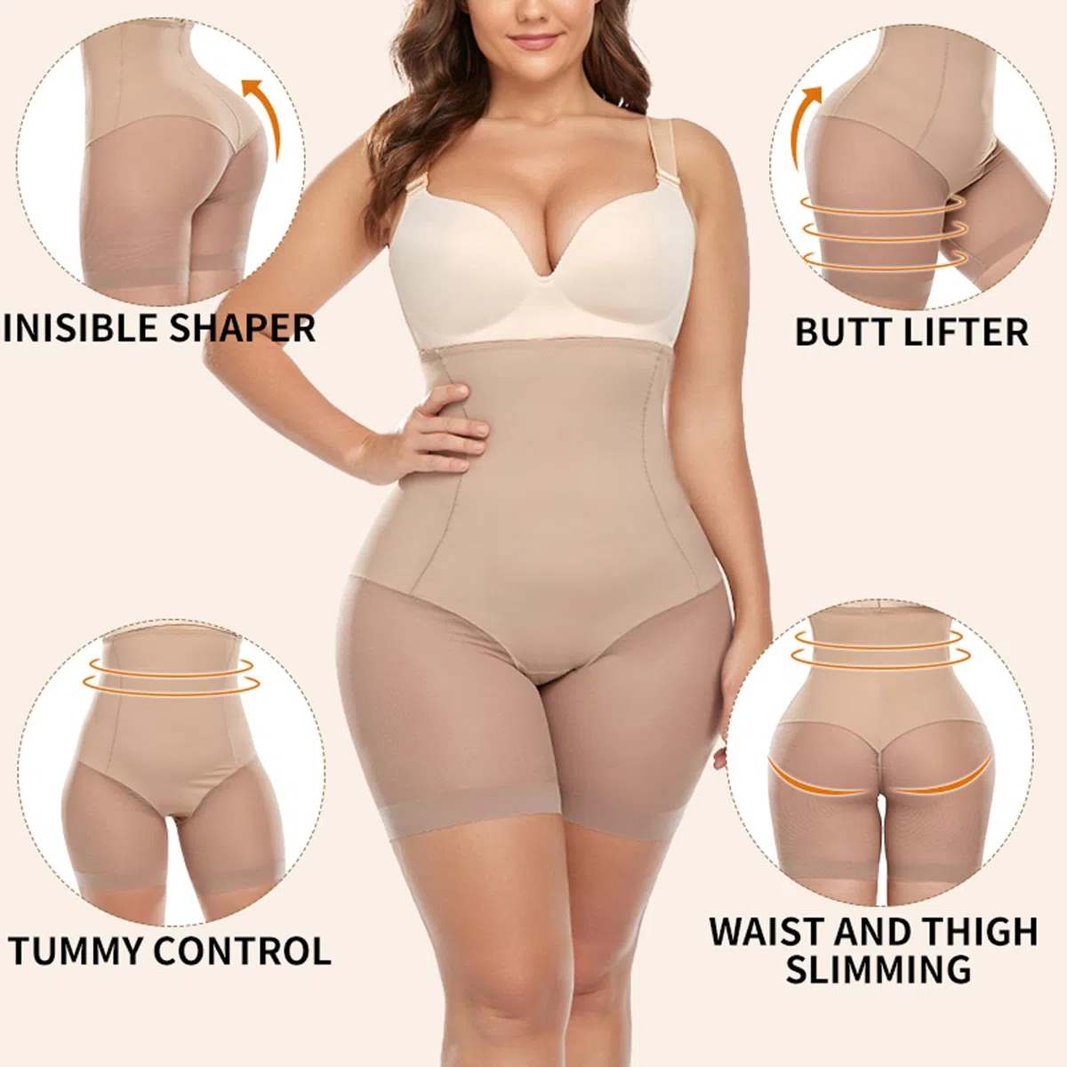 Bragas de Control de Cintura Alta sin Costuras de Talla Grande para Mujer, Pantalones Cortos de Deslizamiento Suave para Adelgazar el Muslo