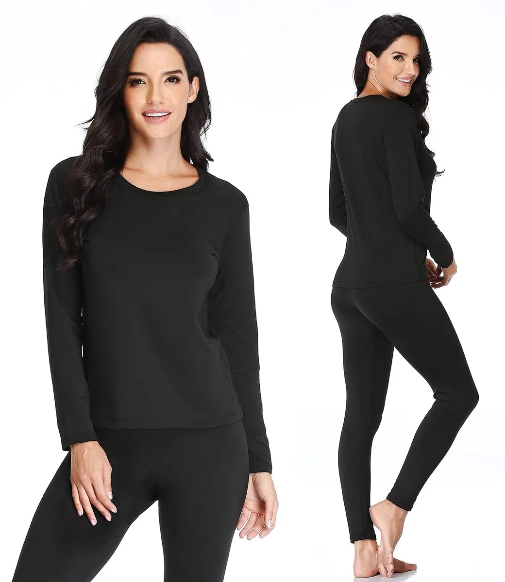 Conjunto de ropa interior térmica para mujer con forro polar ligero y ultrasuave, conjunto largo de John y capa base de esquí