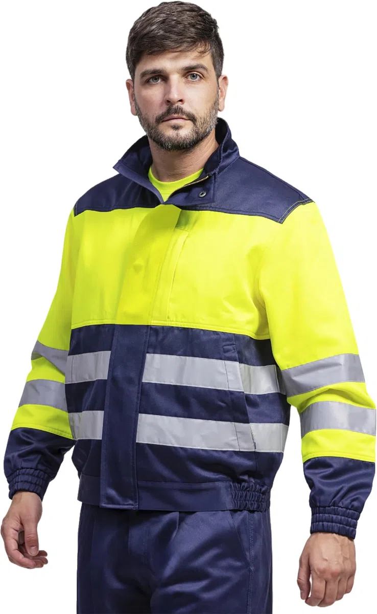 WORKTEAM Cazadora Antiestática y Contra Productos Químicos, Alta Visibilidad Clase 1 EN ISO 20471, Cintas Reflectantes, Cremallera Metálica y Puños Elásticos Unisex