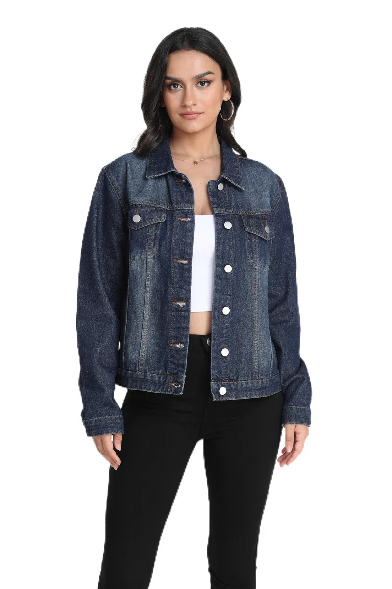 J.Corrine Chaqueta Vaquera de Mujer Chaquetas de Verano Mujer Chaqueta Mujer Primavera Corta Azul Oscuro Negra Trucker Denim Jacket