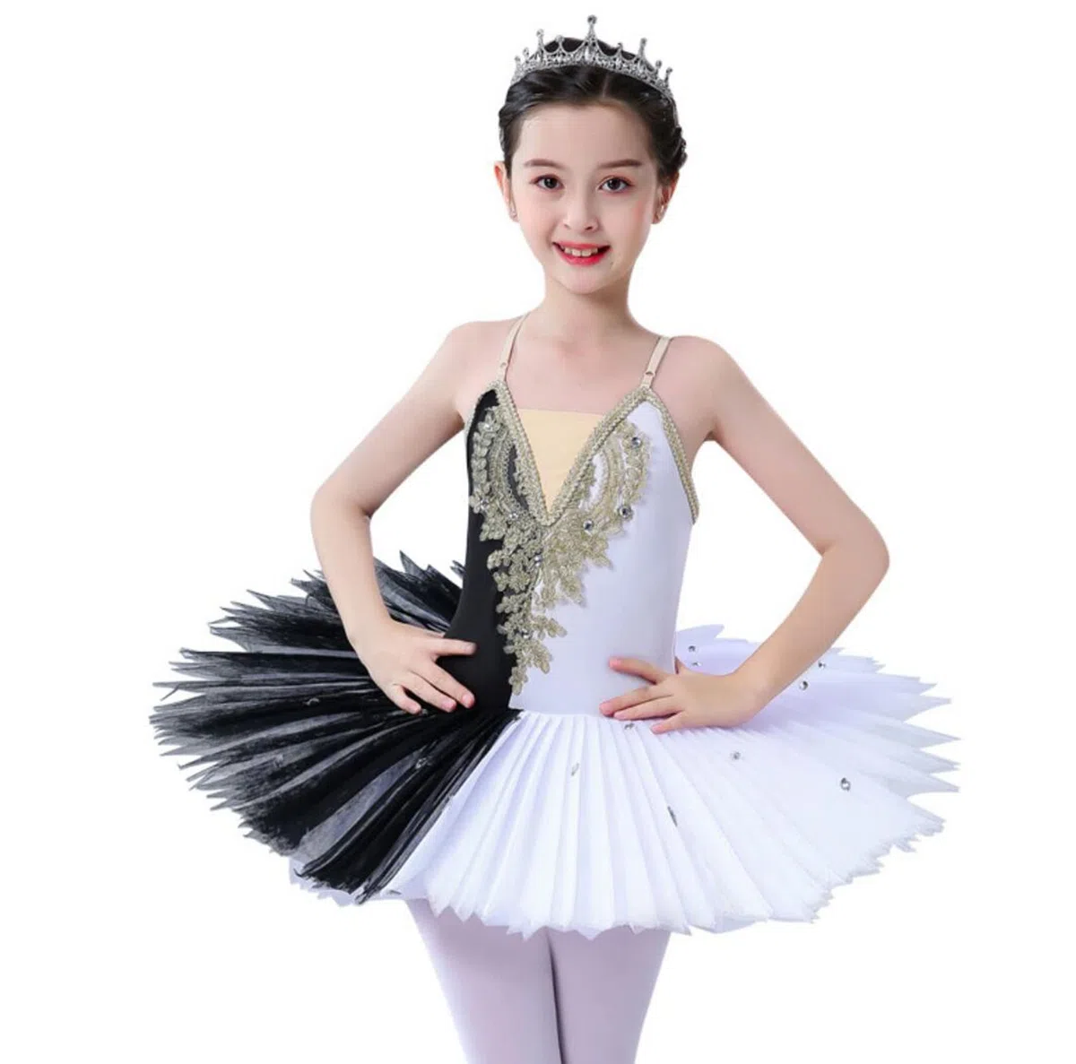OTMYIGO Falda tutú de Ballet para niña, Vestido de Ballet, Disfraz de Lago de los cisnes para niños, Vestido de Lago de los cisnes de Ballet Profesional para niña,Black and White,170
