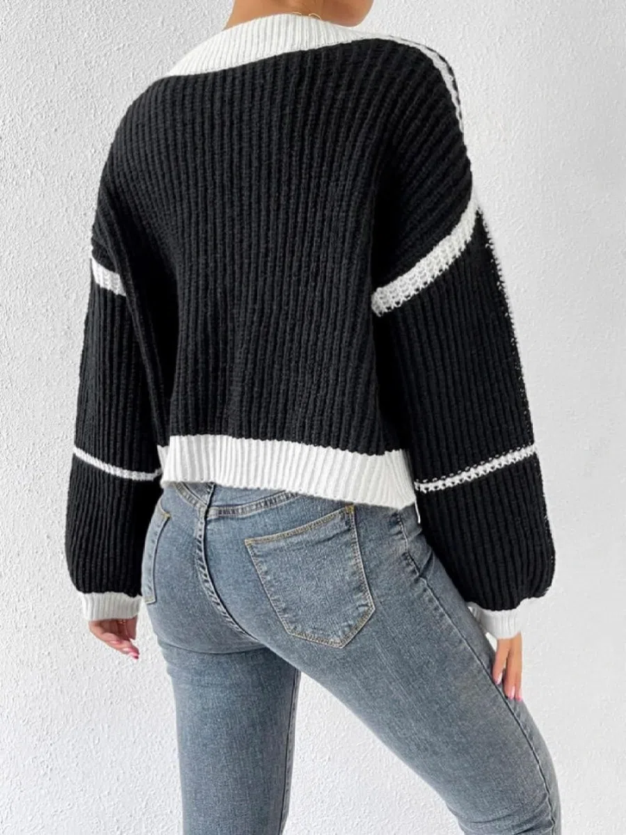 Cárdigan Corto para Mujer Cárdigan de Punto Grueso En Contraste Suéter Corto Abierto para Mujer Abrigo de Punto para Otoño e Invierno Chaqueta de Punto Jerséis Y Tops para Uso Diario.
