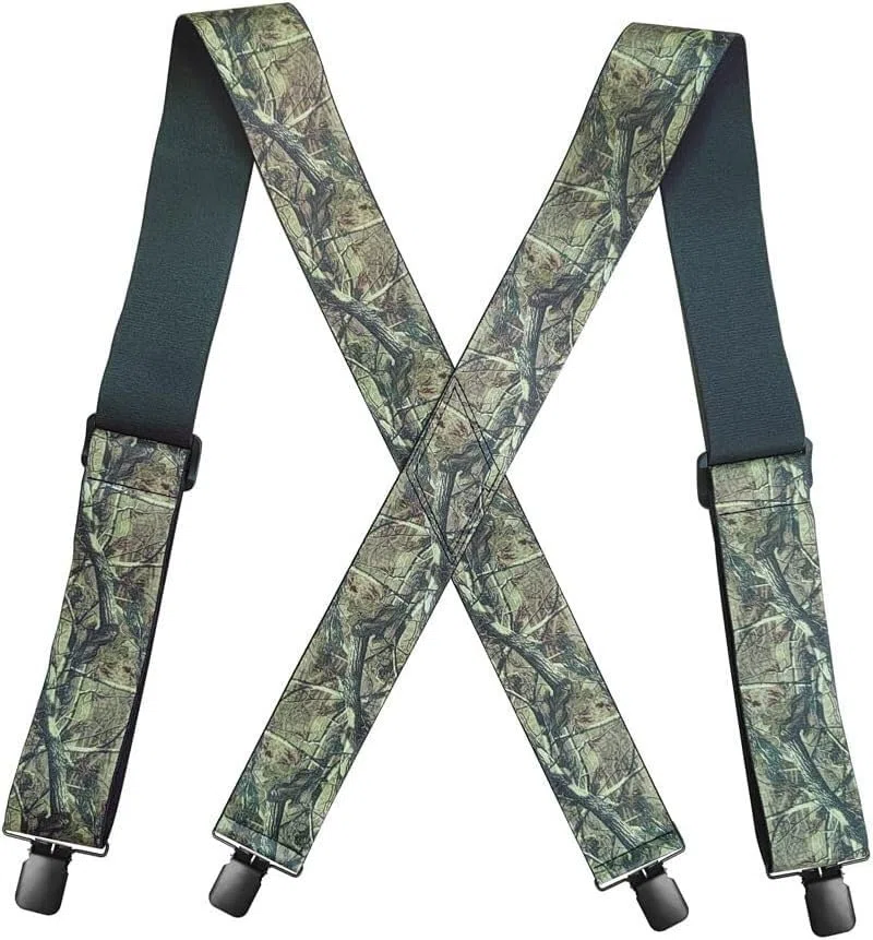 Tirantes para hombre, Tirantes de 2 pulgadas ancho. Camuflaje grueso y moldeador cómodo(Bark Camouflage)