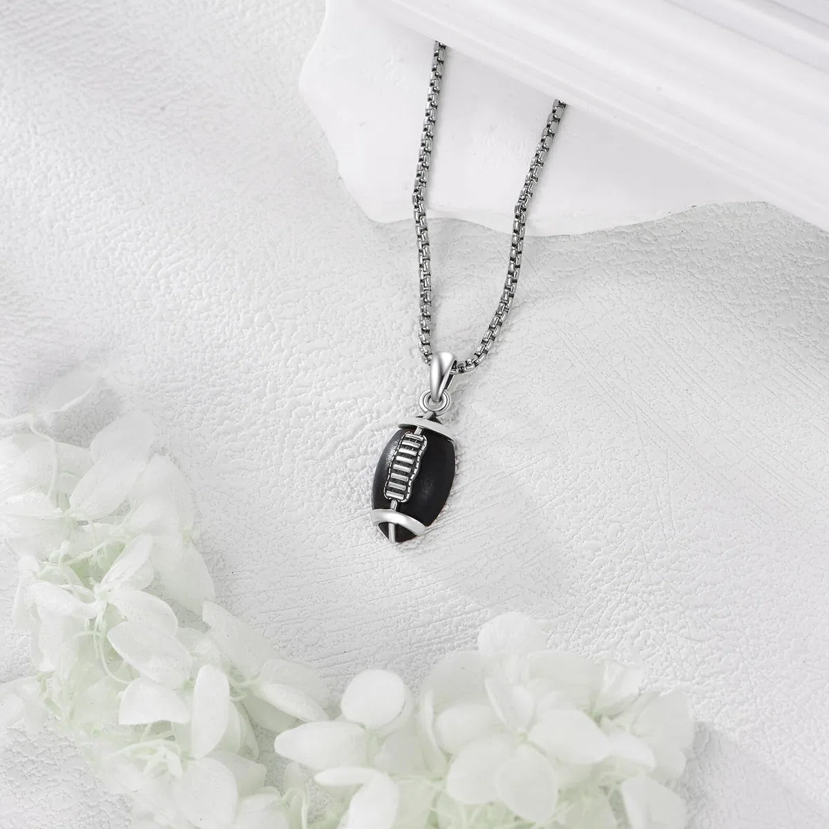Collar de rugby de plata de ley con cadena de fútbol, collar de madera para hombre, joyería deportiva, balones de fútbol, regalos para hombres