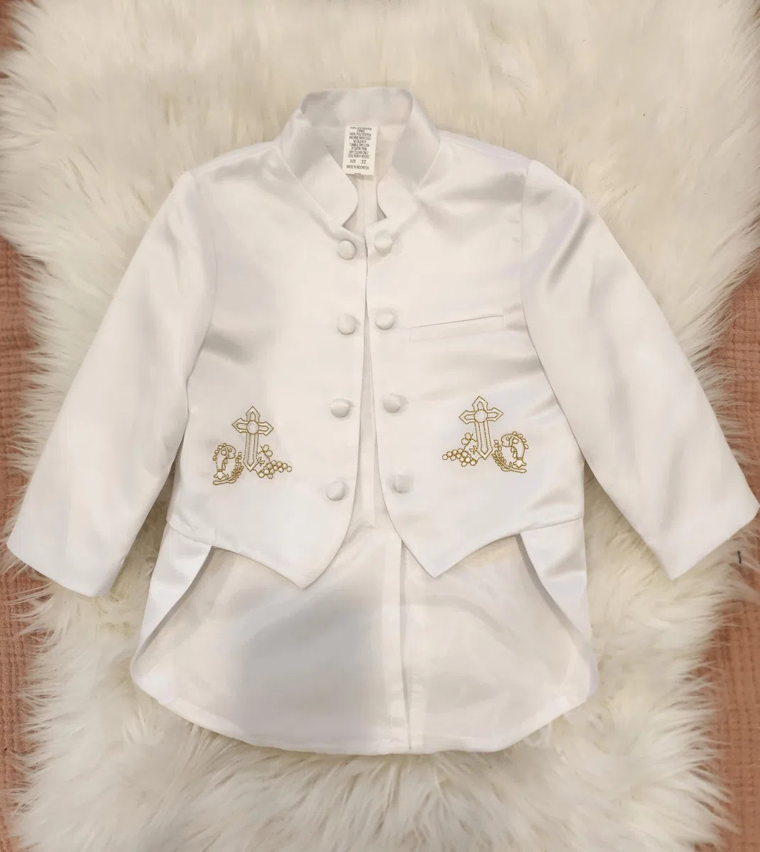iGilrDress - Collar de mandarina para bautizo, color blanco, 5 piezas, esmoquin con bordado en cruz
