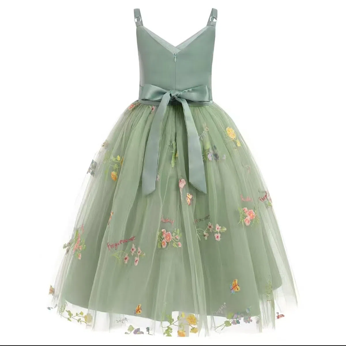 Genérico Vestido de cumpleaños Infantil con Tirantes de Encaje Bordado (3 a 14 años) (Green, 10-12 Years)