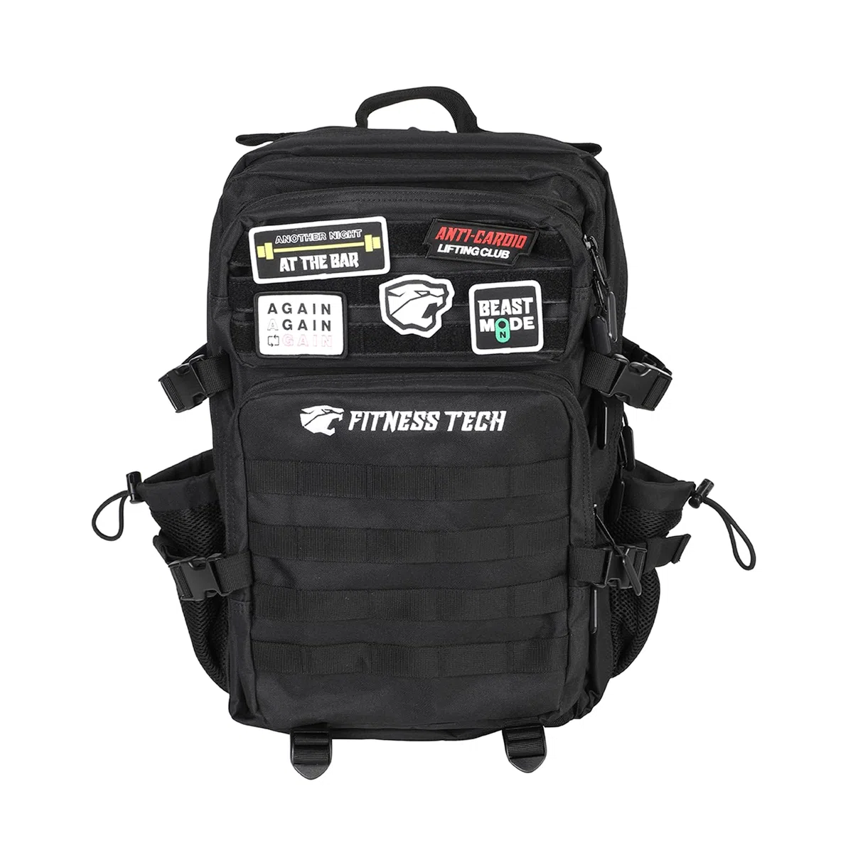 Mochila 45L con porta botellas y 5 parches personalizables | Mochila deportiva táctica para gimnasio y uso diario | Negro, camuflaje o tierra