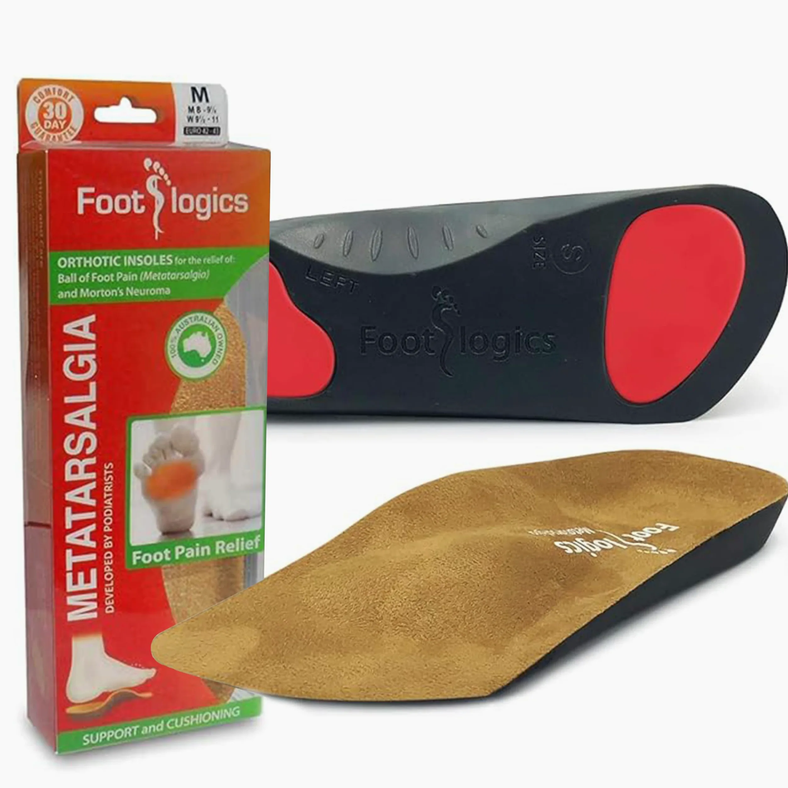 Footlogics Plantillas ortopédicas de 3/4 de longitud con elevación integrada para dolor de bola de pie, neuroma de Morton, pies planos, metatarsalgia, Longitud de la metatarsalgia: gamuza, M (Men's 8