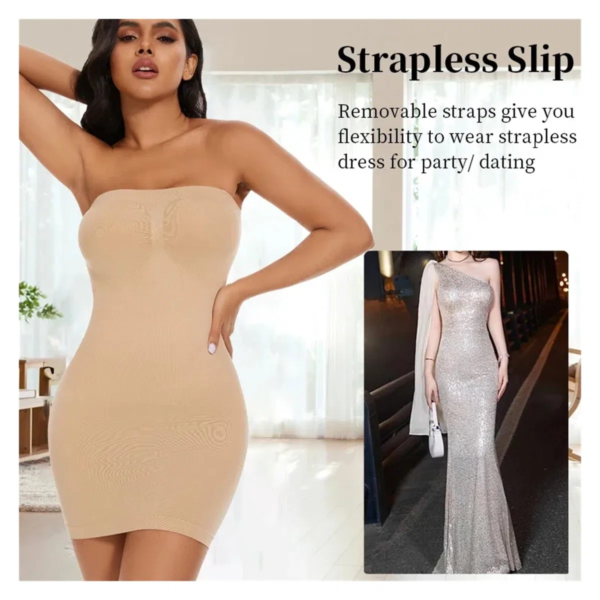 Vestido Moldeador Vestido moldeador sexy de encaje completo for mujer, vestido ajustado con hombros descubiertos, sin tirantes, moldeador de cuerpo de compresión suave, adelgazante de cintura.(Black,2