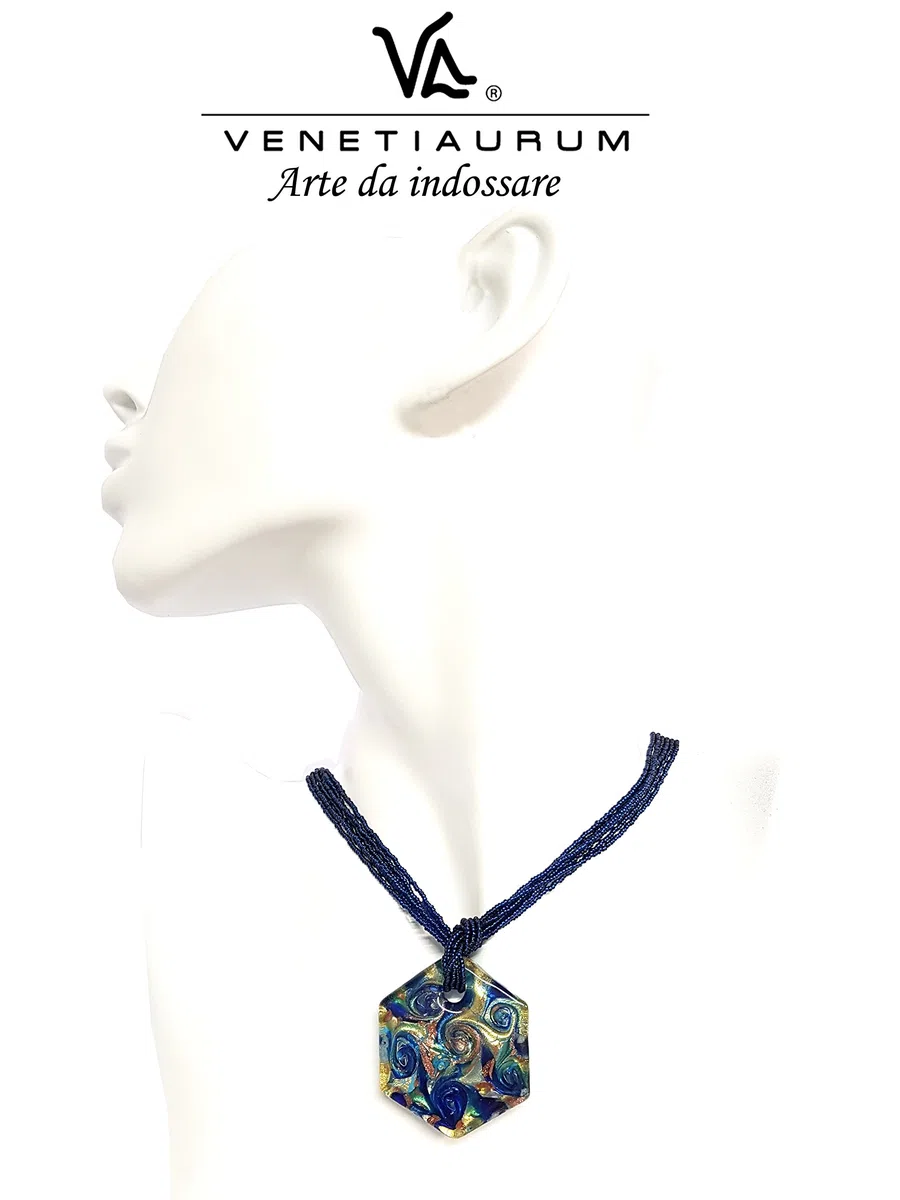 Venetiaurum - Collar multihilos para Mujer con Colgante en Cristal de Murano Original y Plata 925 - Joya certificada Made In Italy