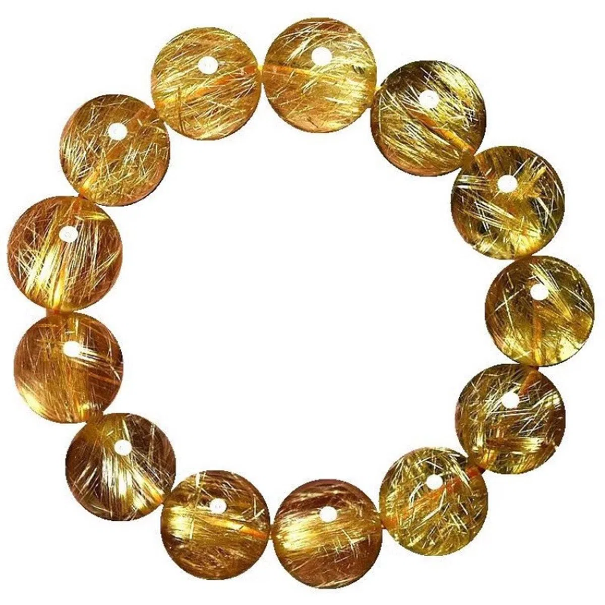 Pulsera de Cuarzo rutilado Amarillo con Piedras Preciosas curativas, Cristales Naturales, Pulsera de Cuentas Chakras, Cuentas de Cristal Ajustables, Cuarzo rutilado Dorado, Pulido,10MM