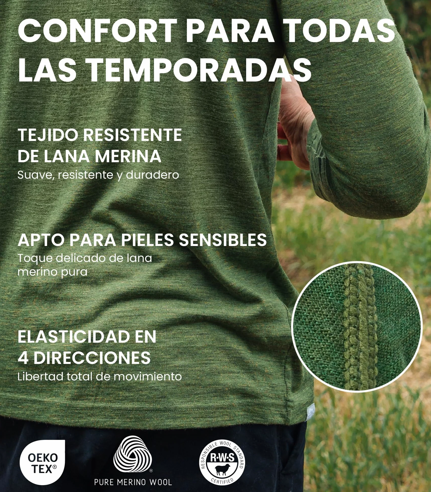 Merino.tech Conjunto Lana Merino Hombre - 100% Lana Merino con Calcetines | Capa base (Ligera/Media/Pesada) para senderismo, esquí y outdoor. Transpirable.