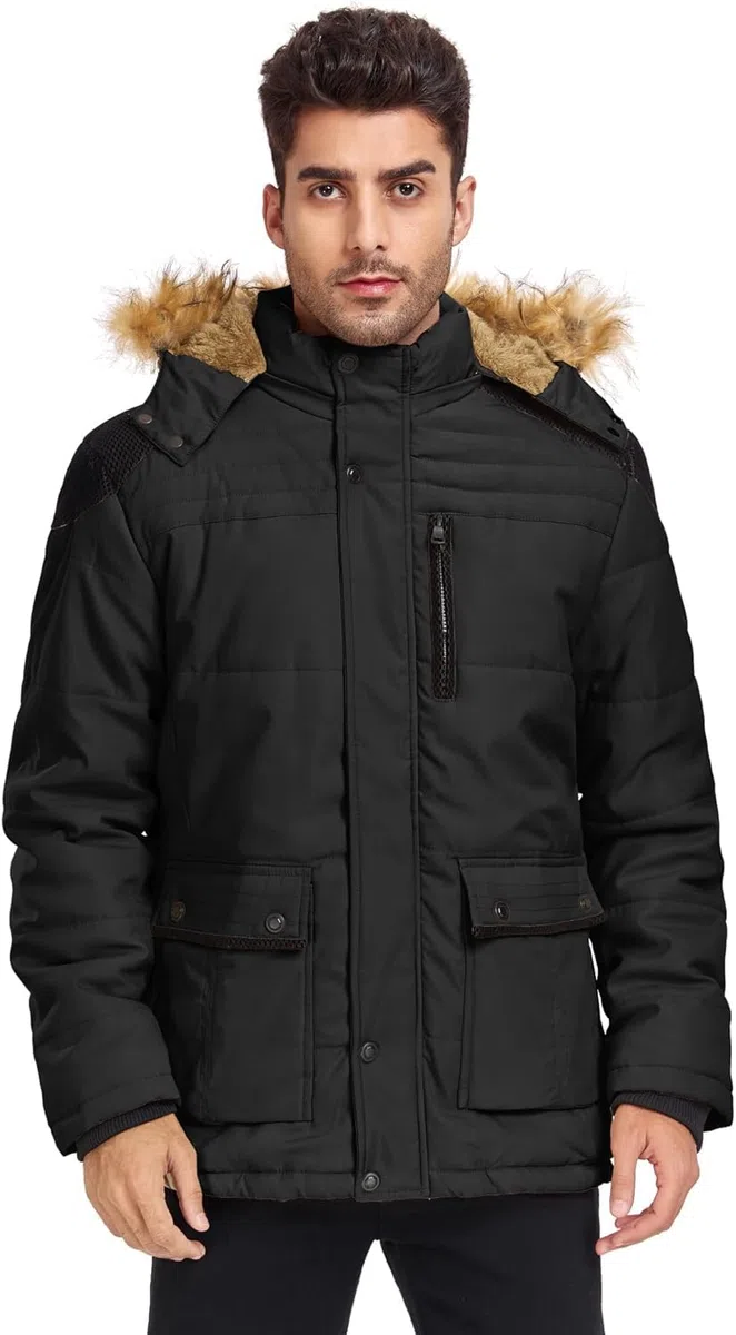 Invierno de los Hombres Cálido Campera de Esquí Forro Polar Montaña A Prueba de Viento Senderismo con Capucha Abrigo de Nieve Multi Bolsillos