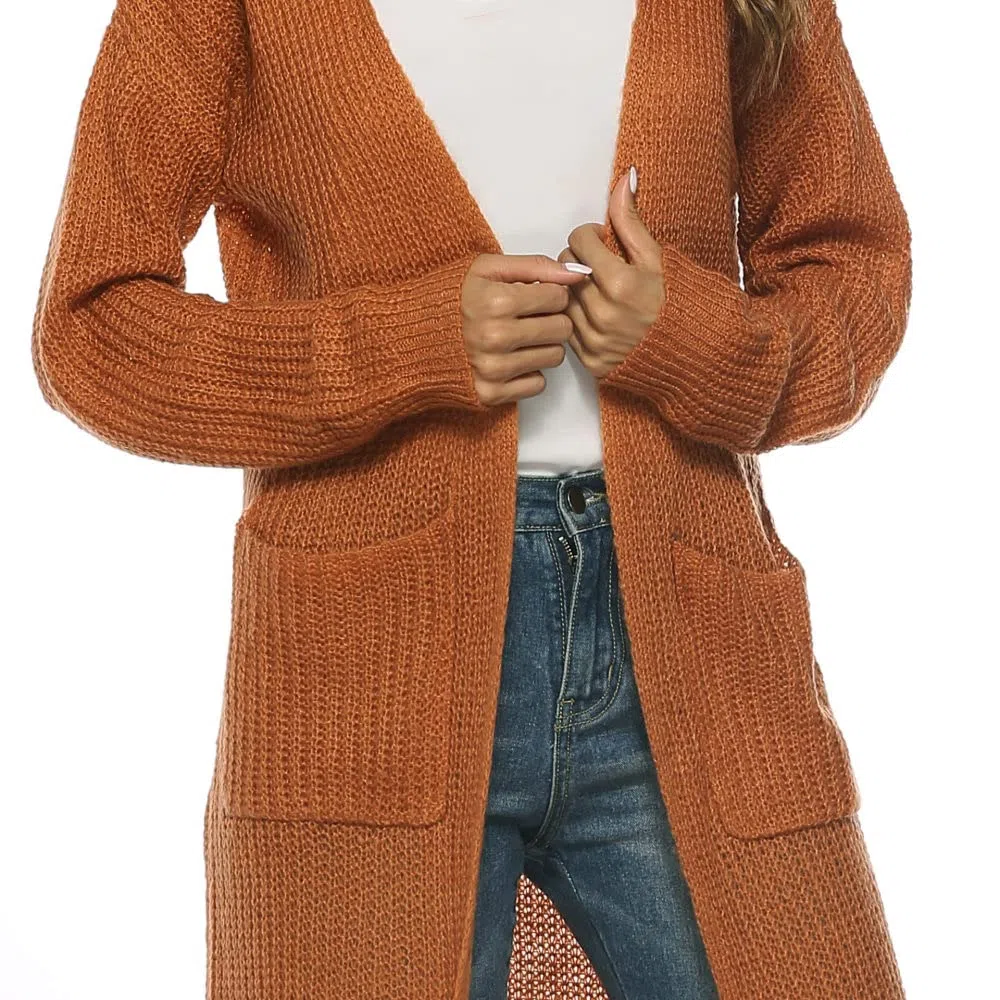 Cárdigans de Mujer Cárdigans de Punto para Mujer Abrigos Suéteres Largos Negros Lisos Cárdigan de Manga Larga con Frente Abierto Cárdigan de Punto Suave para Primavera Chaqueta para Uso Diario