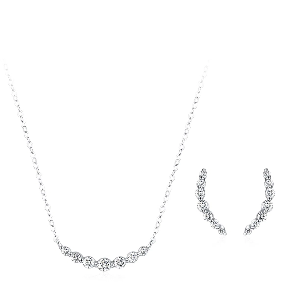 Juego de pendientes y collar de circonita cúbica para mujer, plata de ley 925, collar con colgante de sonrisa de plata y aretes de tuerca, juego de joyas para novia, esposa, ella, adecuado para