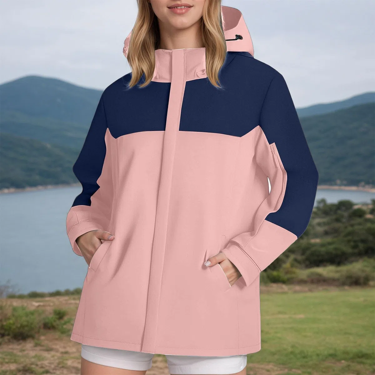 Chaqueta cortavientos ligera para mujer, abrigo de senderismo para exteriores, impermeable informal con capucha para desplazamientos diarios en primavera y otoño.