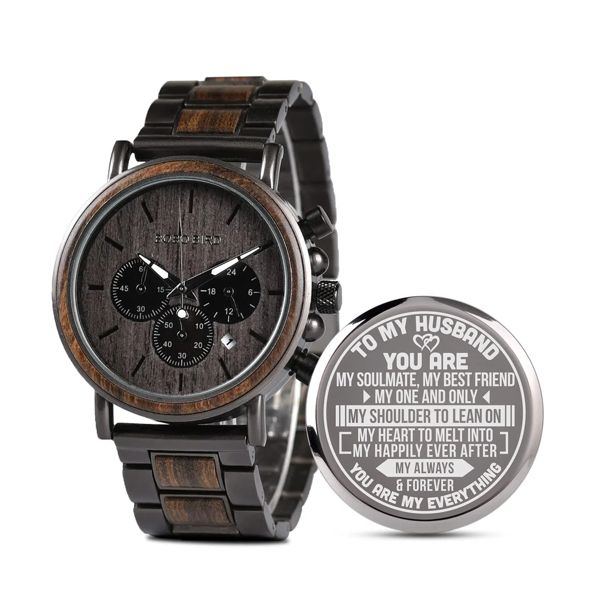 2win Reloj de Madera Grabado para Novio, mi Hombre, prometido, Marido, Relojes de Madera Personalizados para Hombres, cumpleaños, Aniversario, Reloj Personalizado, D-to My Husband, Pulsera