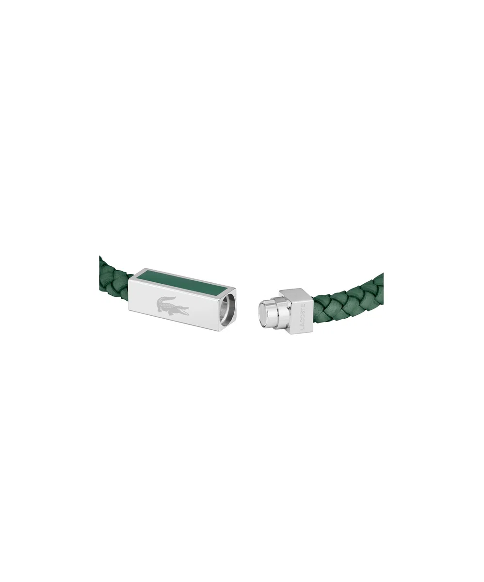 Lacoste Pulsera de Cuero Trenzado para Hombre Colección ROCKEL - Disponible en versión Verde o Negra