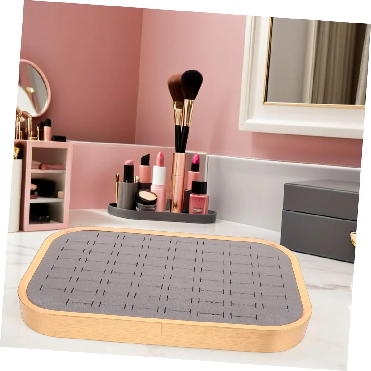 Bandeja De Terciopelo Para Anillos Organizador Apilable De Joyas Ranuras Bandeja Para Guardar Collares Aretes y Joyas Para Niñas y Mamás