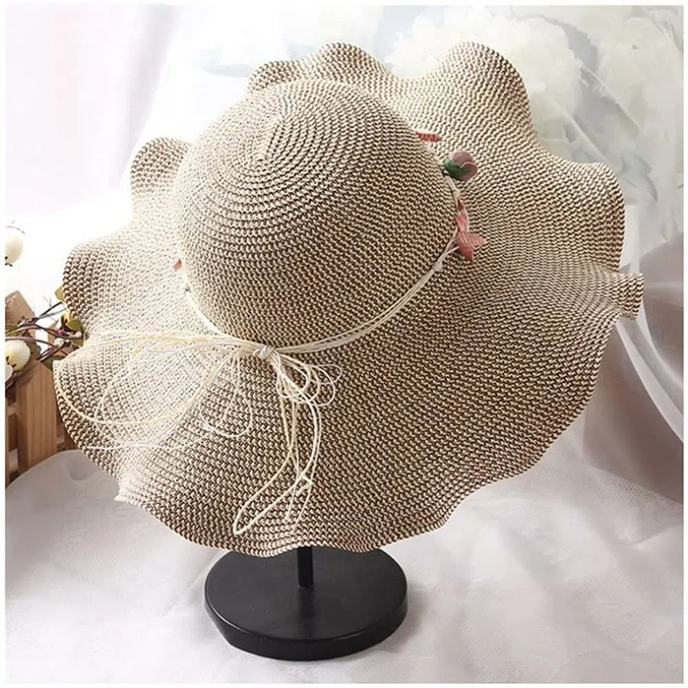 Sombreros de Paja de Verano para Mujer, con Parte Superior Redonda y Ancho, para Playa, 56-58 cm (código B M)