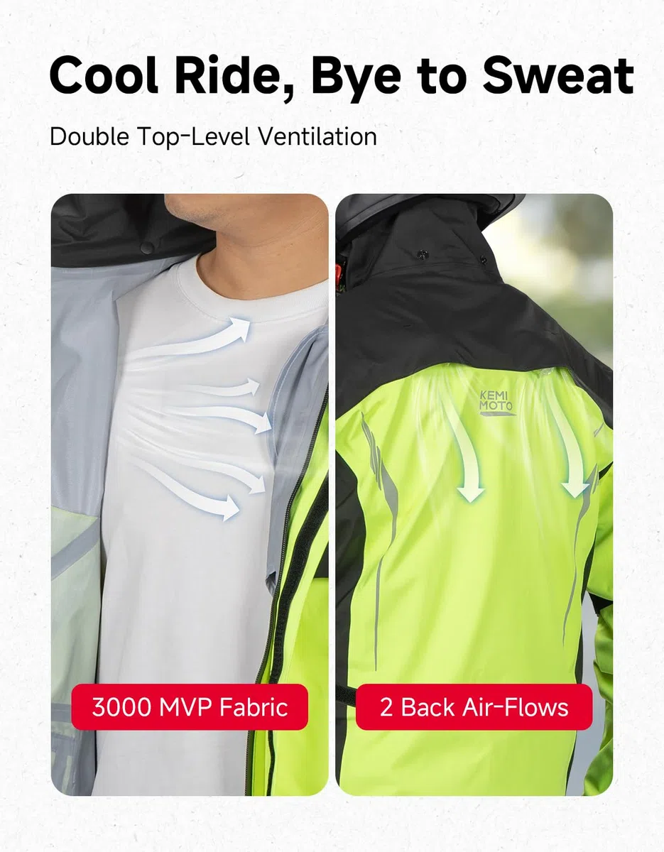 KEMIMOTO Traje de lluvia para hombre y mujer, 100% impermeable, transpirable, resistente al viento, chubasquero para camping, senderismo, viajes, ciclismo