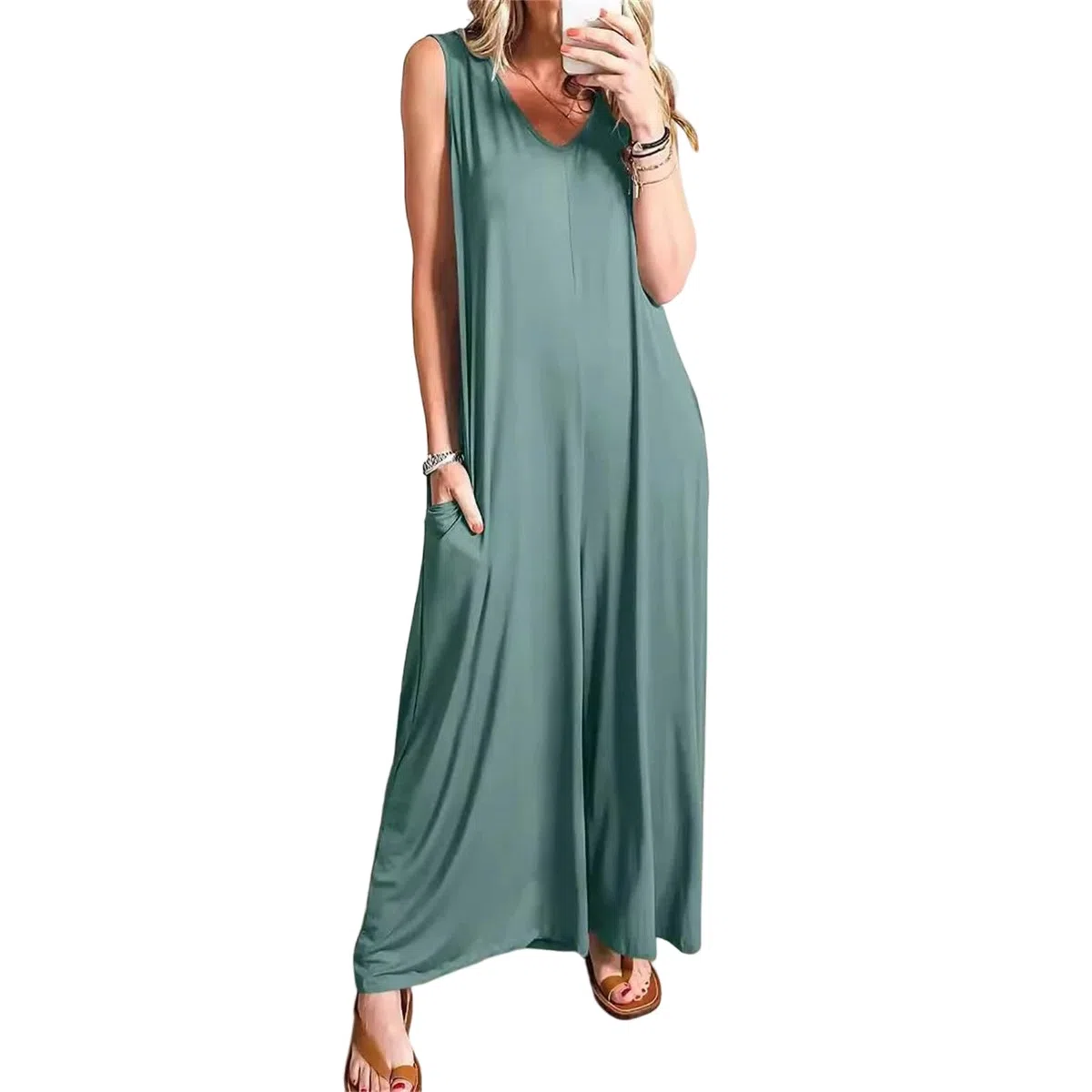 Yeuyyben Overol sin mangas con bolsillo para mujer, casual, ajuste holgado, ligero, de verano, atuendo diario