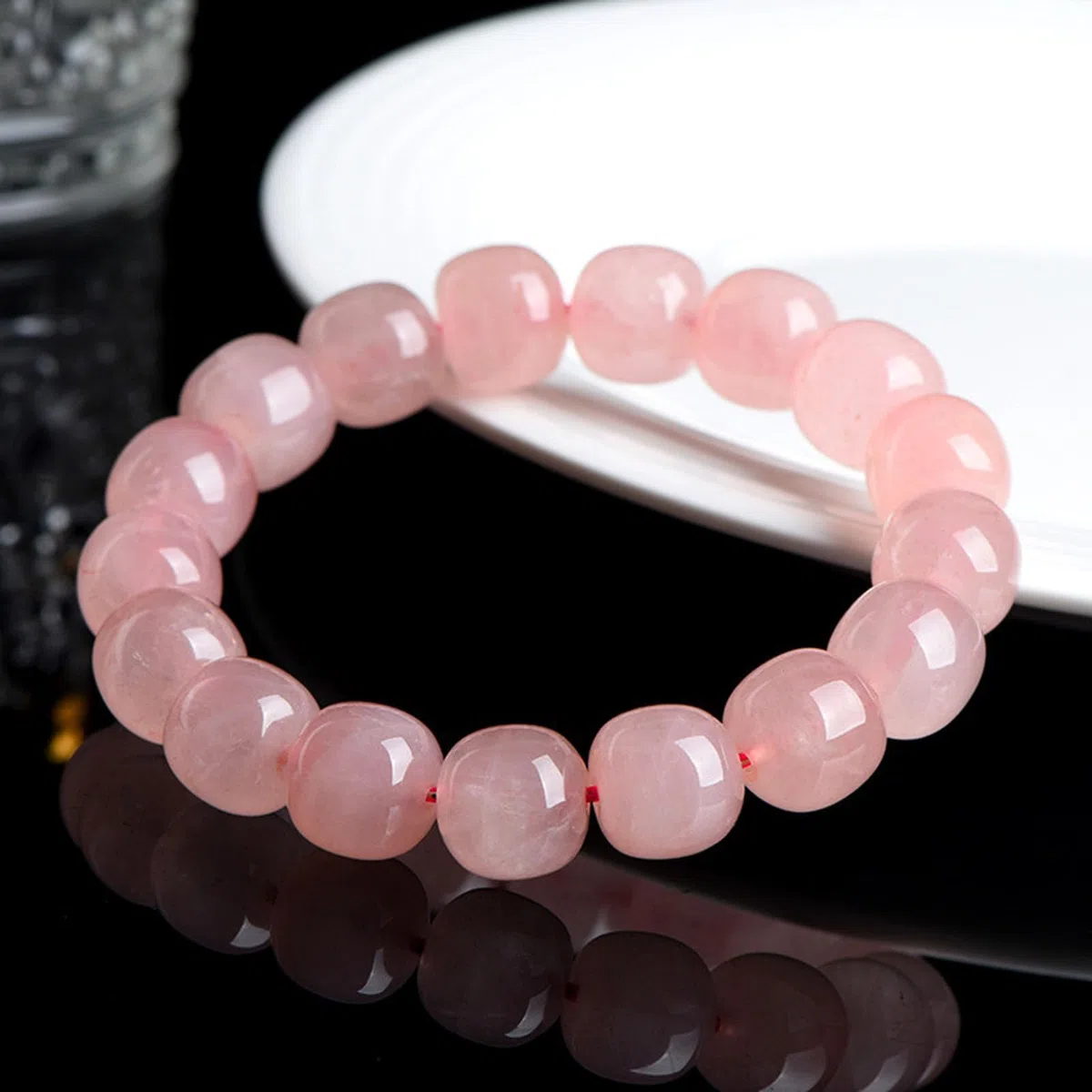 Pulseras Naturales Pulsera de Cuarzo Rosa, Pulsera elástica Hecha a Mano con Piedras Preciosas Rosas Naturales para Amor, energía Positiva, Yoga meditación Unisex para Equilibrio,10 * 12mm