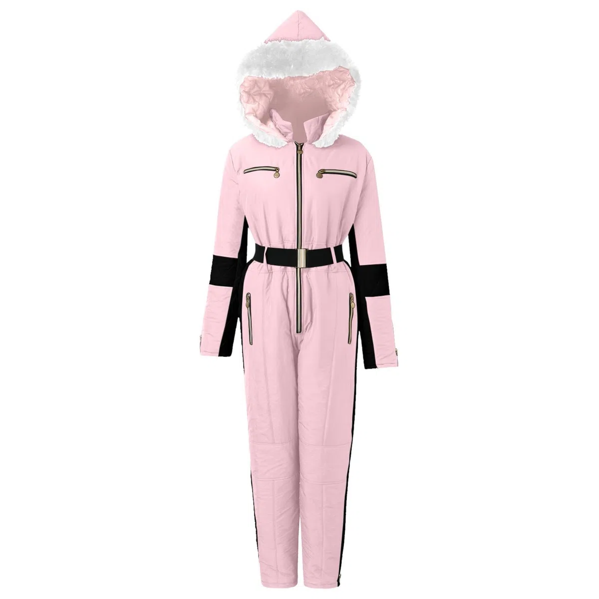 Mono de esquí para mujer, mono de esquí de una pieza, para invierno, cálido, resistente al viento, a prueba de viento, mono de esquí, con capucha, con cremallera, traje de nieve para deportes