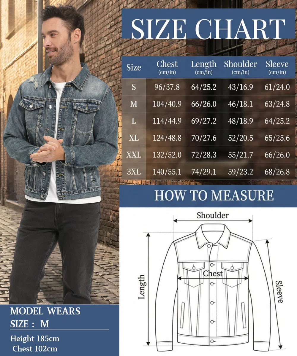 Hombre Denim Jacket para Chaquetas Vintage Vaquera Abrigo Lavado Jean Chaqueta de Moto Trucker Entretiempo Jacket con Botones