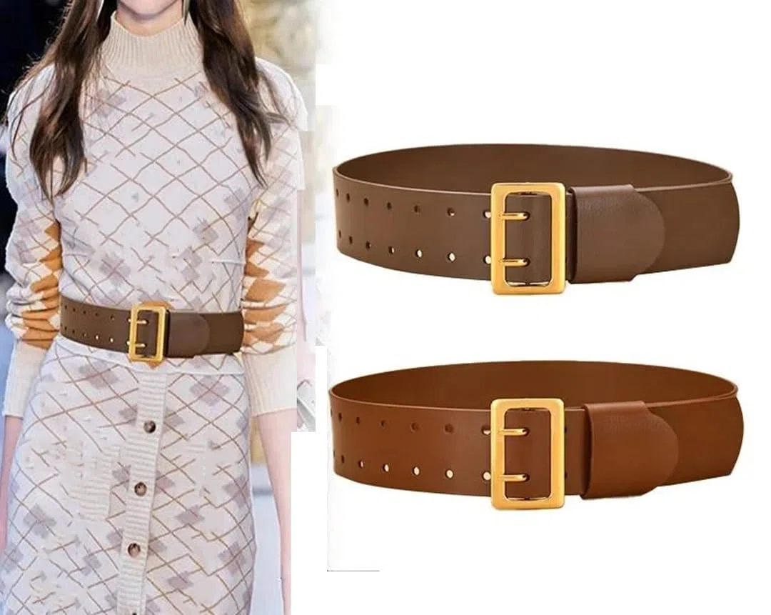 Cinturón ancho de piel sintética con remaches retro para mujer, con hebilla de aleación