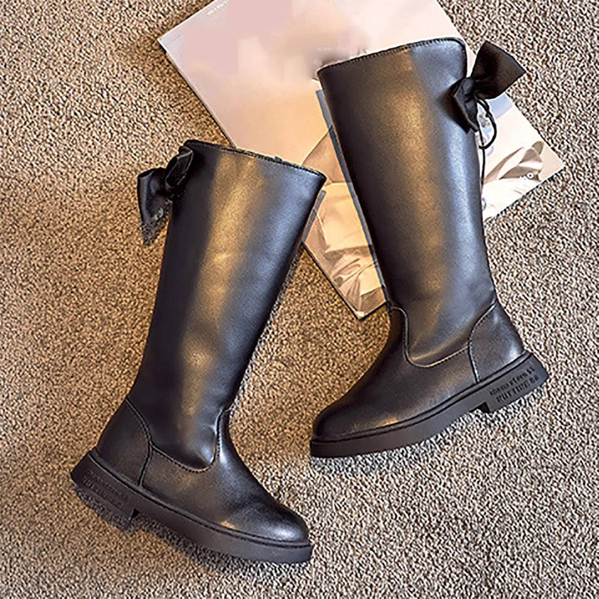 Botas De Montar para NiñAs (27-37), Botas De Montar con Punta Redonda Y Pajarita, Cremallera Lateral, Suela De Goma + Forro CóModo, para OtoñO E Invierno.,CottonShoes-32