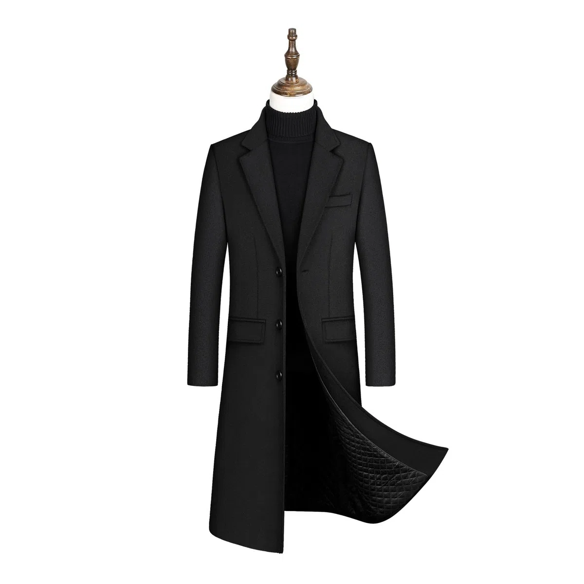 Abrigo hombre invierno, Sobretodo Mezcla de Lana Botón de Manga Larga Elegant Gabardina de Color sólido Abrigo largo Moda Slim fit Cortavientos caliente Chaquetas parka Blazer Outwear traje 2024