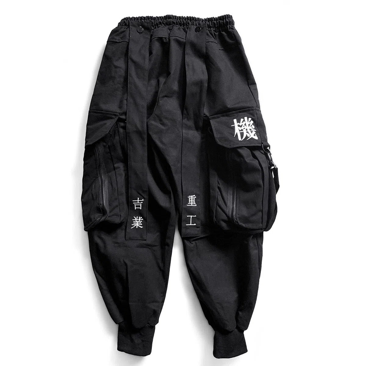 Yujun Japonés Streetwear Techwear Pantalones de Carga para Hombres Baggy Wide Black Jogger