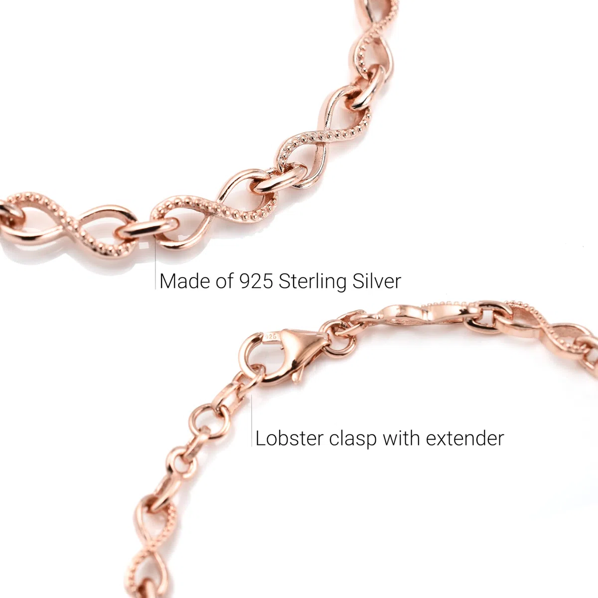 TJC Infinity Bracelet for Women - 925 Sterling Silver Link Bracelets w/Extender - Perfect Birthday, Christmas, Anniversary or Valentine's Gift for your Mum, Wife, Sister, Girlfriend, Nan or Grandma