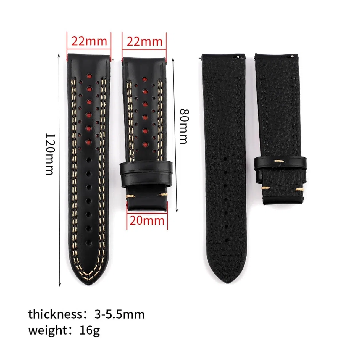 XILILHC Correas De Reloj Hechas A Mano, Correa Negra Marrón 22mm, Repuesto Suave Y Grueso, Pulsera Porosa Transpirable