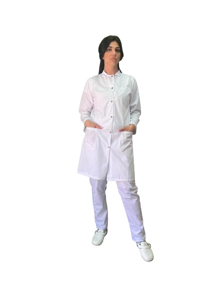 Bata blanca de trabajo para mujer, uniforme sanitario, personalizable, para médico, hospital, doctora, enfermera, laboratorio químico pediatra psicóloga, con botones a presión