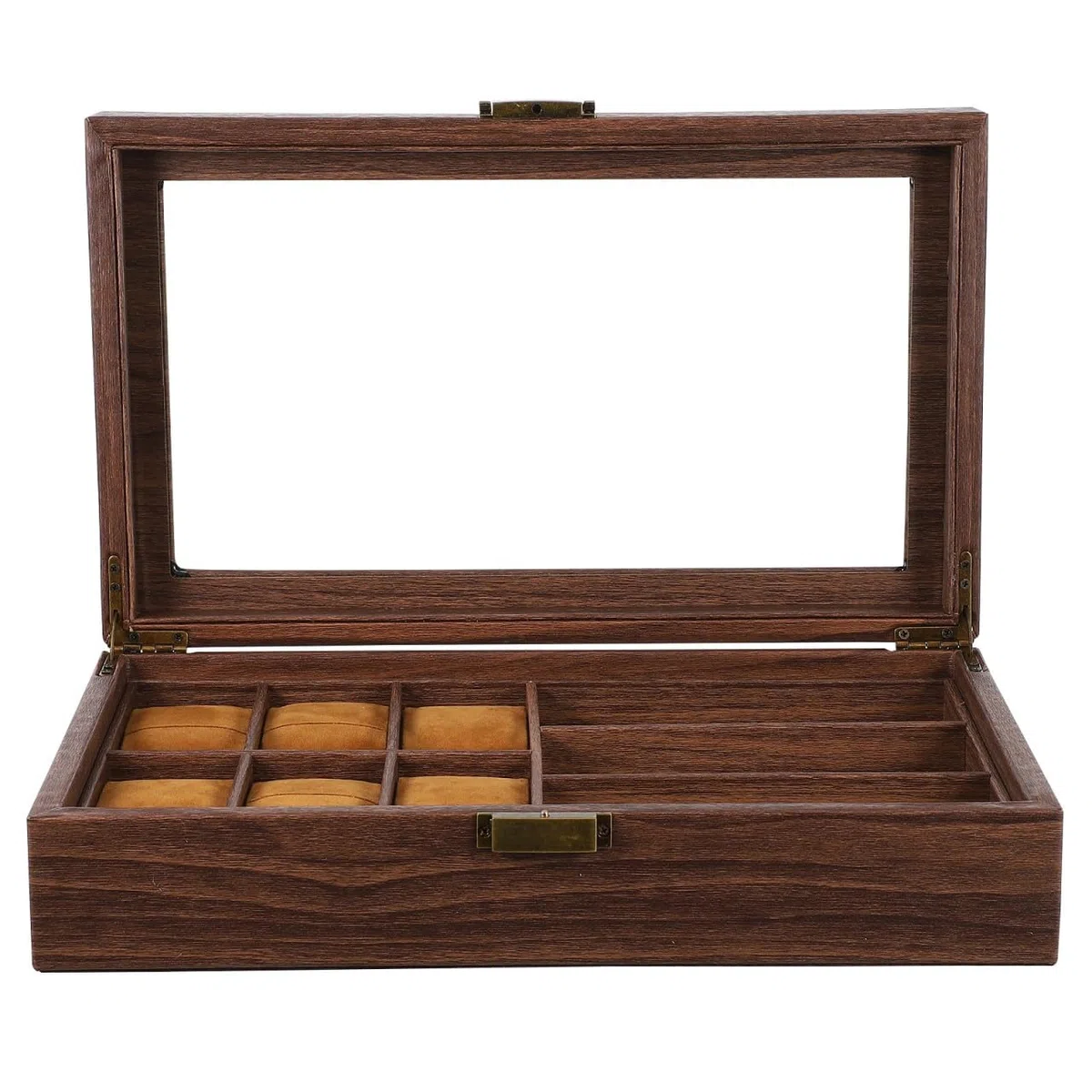 TOPBATHY Caja Organizador de Relojes y Gafas de Madera 6 Compartimentos para Relojes y 3 Ranuras para Gafas Estilo Retro para Colección y Exhibición
