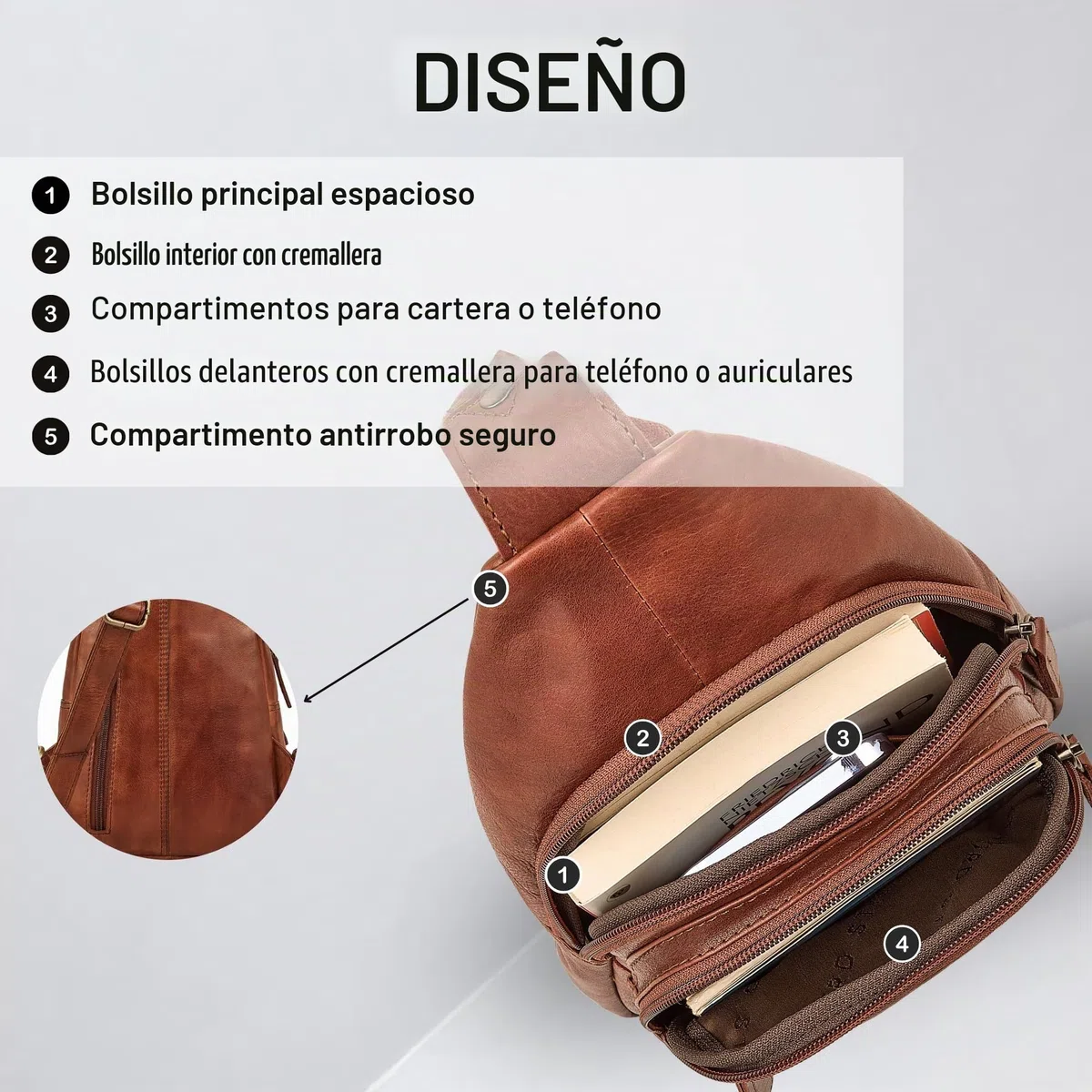 STILORD "Torino Estilo Bolso Pecho Hombre Piel Crossbody Bag – Riñonera de Pecho de Cuero Genuino para Colgar para Tablet de 8,3 Pulgadas Antirrobo para Viajes Color:negro