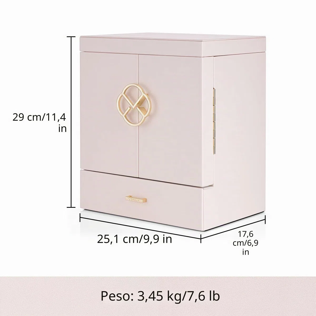 Vlando Joyero para mujer, organizador de joyas con 5 dibujos, cajas de joyería de piel sintética para mujeres y niñas, collar y anillos, caja de almacenamiento color blanco albaricoque