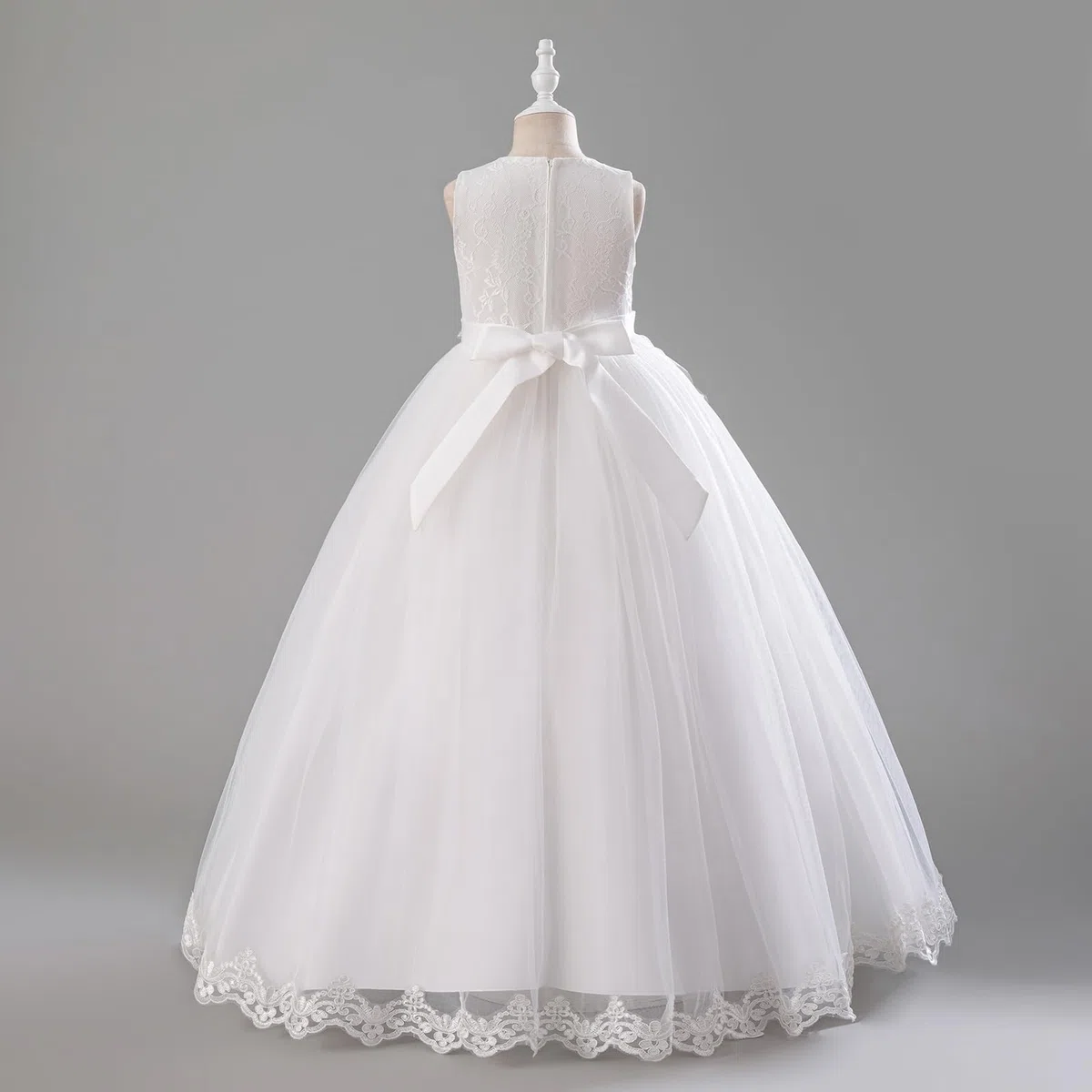 IMEKIS Vestido de dama de honor para niña, sin mangas, bordado floral, de encaje, vestido de tul, elegante, para cumpleaños, fiesta, primera comunión, vestido de fiesta