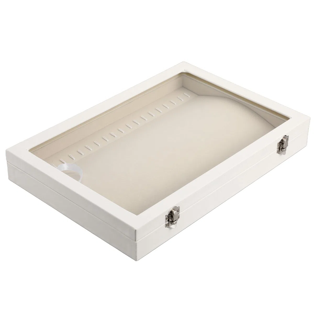 Operitacx Estuche para Collar Organizador de Collares de Madera Blanco | Cierre Bloqueable, Tapa Transparente y Ganchos Pequeños, Gran Capacidad para Armario y Closet