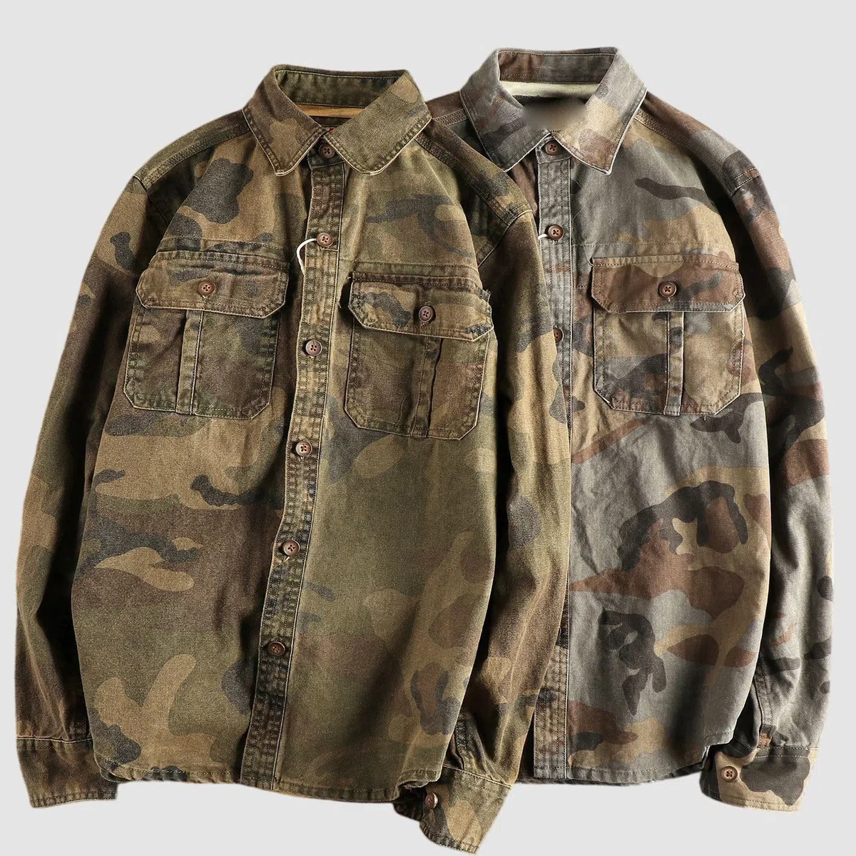 Camisa de trabajo de manga larga de camuflaje para hombre, estilo americano, para uso diario