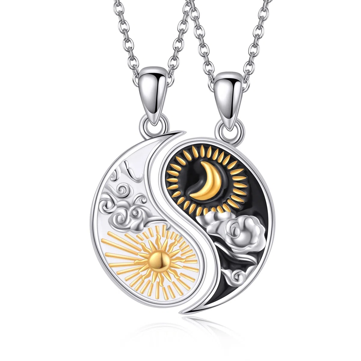 Collar a juego para parejas, de plata de ley 925, Yin Yang, collar a juego para parejas, día de San Valentín, regalo para mujeres y hombres, standard, Plata esterlina, No es una piedra