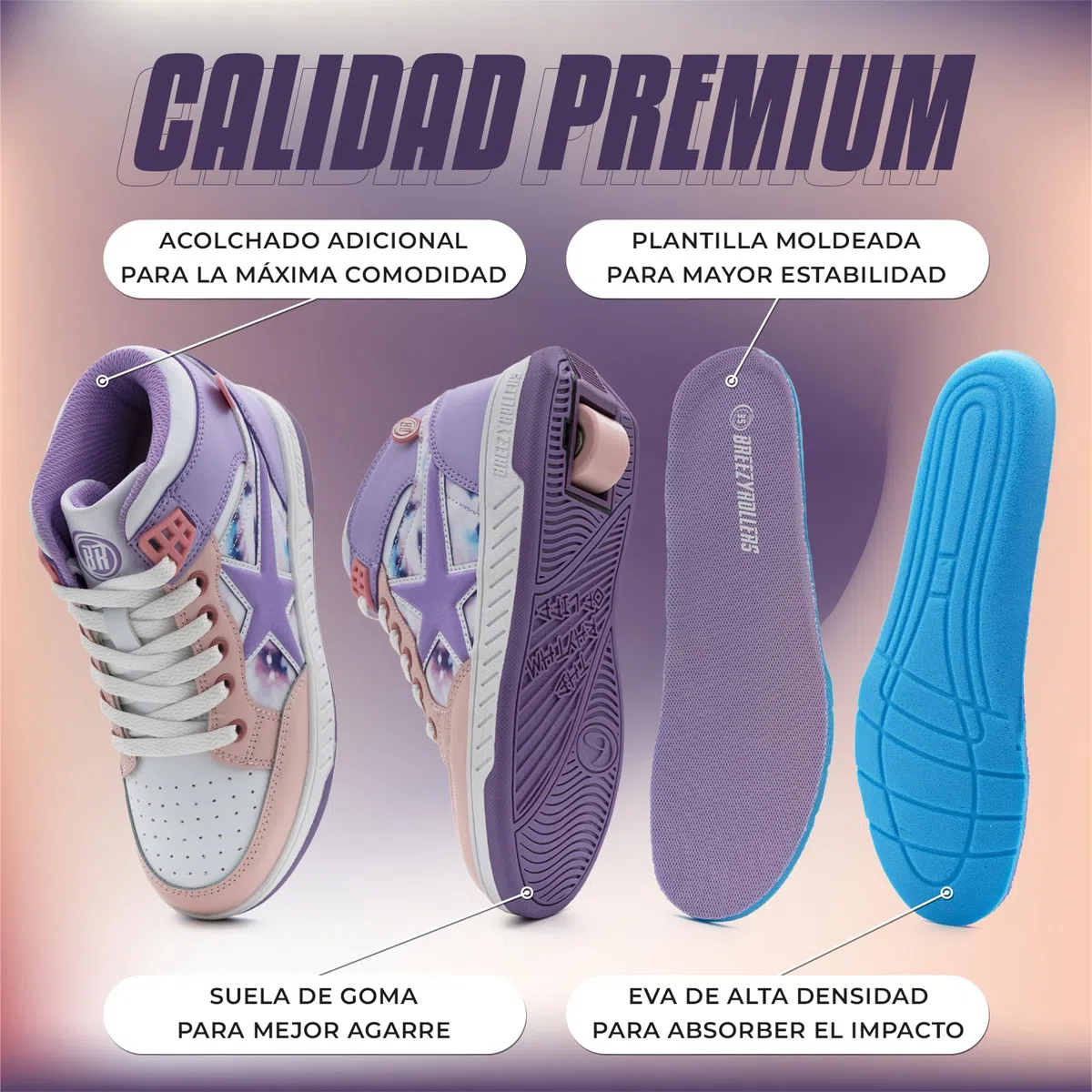 Breezy Rollers Zapatos con Ruedas para Niños | Zapatillas-Patines Infantiles | De Zapatos Callejeros a Patines en Segundos | Sistema de Clic Patentado | Zapatillas con Ruedas para Niñas y Niños