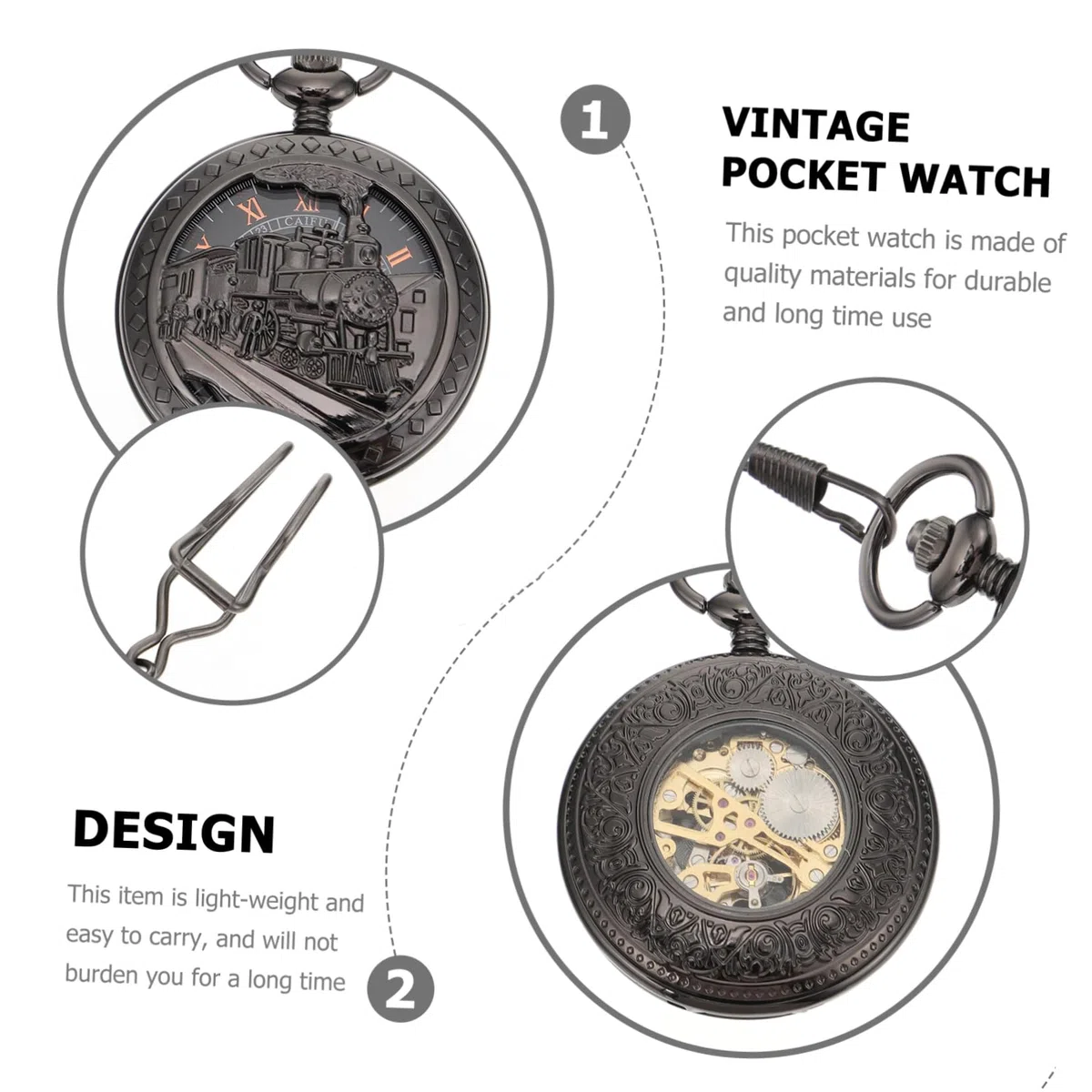 PACKOVE Reloj de Bolsillo mecanico Antiguo Collares Reloj Collar Vintage Reloj de Bolsillo Colgante de Reloj de Bolsillo Reloj mecanico Colgante Aleación de Zinc Black