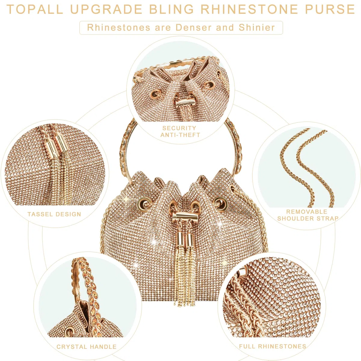TOPALL Bolso Fiesta Mujer,Bolso de Fiesta Pequeña, Bolso de Mano Noche,Bolso de Mano para Mujer con Purpurina, Bolso Cruzado, Bolso de Novia para Boda, Evento, Citas, Cóctel